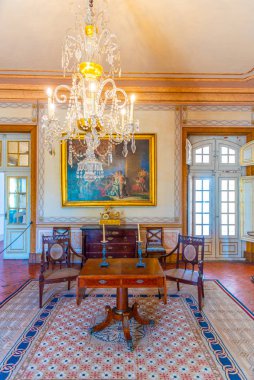 Lizbon, Portekiz, 31 Mayıs 2019: Queluz kankasının içindeki oda