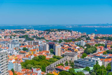 Lizbon, Portekiz, 1 Haziran 2019: Lizbon 'un Amore' dan havadan görünüşü
