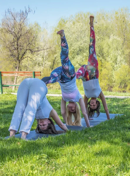 Grupo chica haciendo yoga —  Fotos de Stock