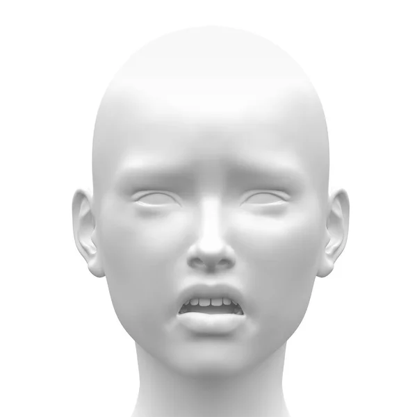 Blank White Female Sad Face Emotion - Front view — Stock Photo, Image