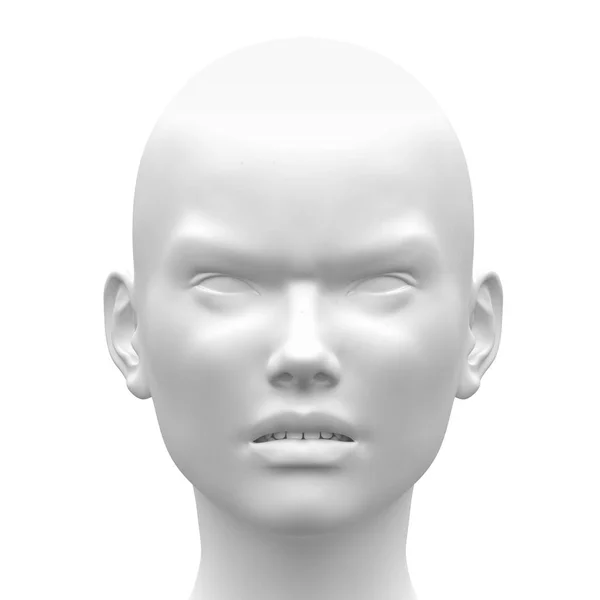 空白白い女性怒り顔の感情 - 正面図 — ストック写真