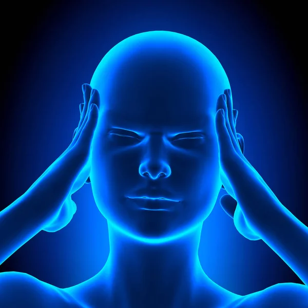 Tenere testa dolore donna - Illustrazione 3D Foto Stock Royalty Free