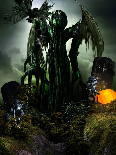 Grünes Monster in der Halloween-Nacht — Stockfoto