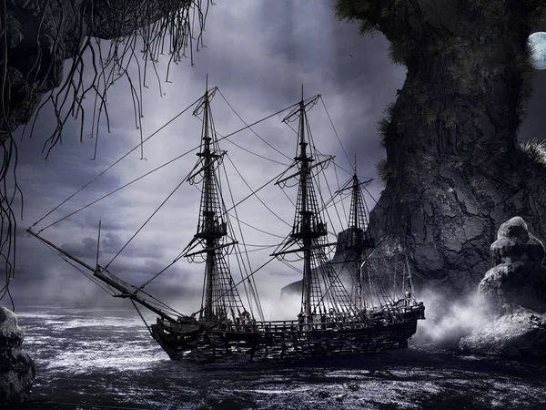 Shipwreck in mystery cave — Stock Photo, Image