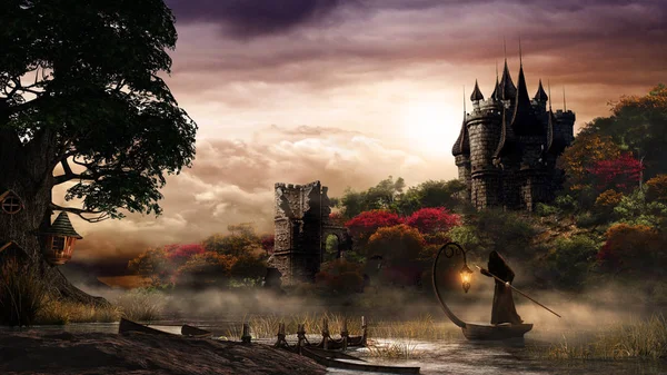 Castle over mystery lake — Stock Photo, Image