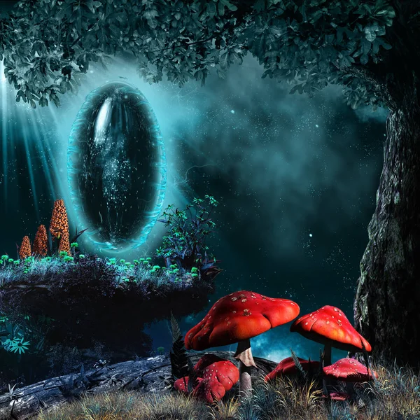 Magic portal and red mushrooms — Stock Photo, Image