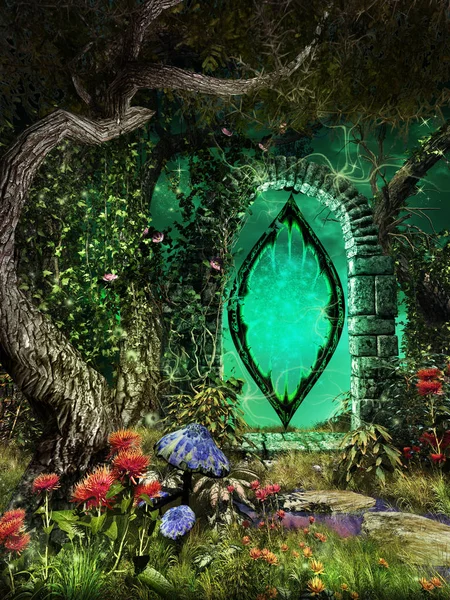 Gröna portalen i skogen — Stockfoto