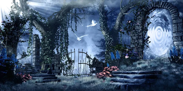 Magic portal in the abandoned garden — Stock Photo, Image