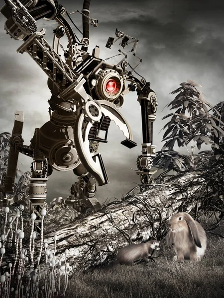 Conejito y robot — Foto de Stock
