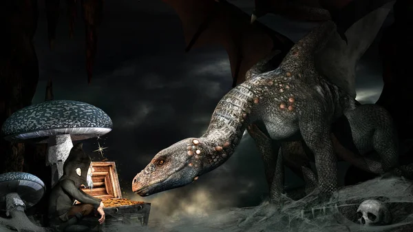 Dragon and gnome — Stock Photo, Image