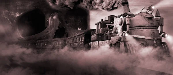Поезд-призрак в тумане — стоковое фото