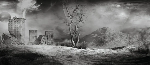 荒地上的城市废墟 — 图库照片
