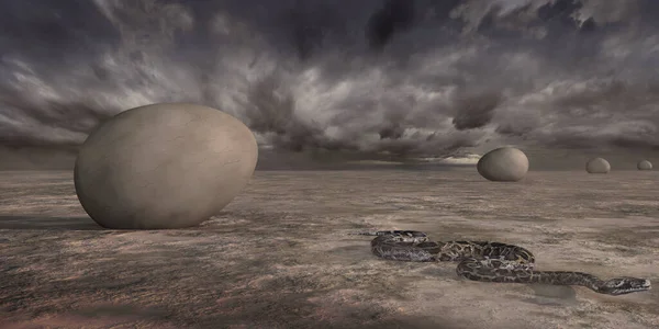 Paisagem Surrealista Com Ovos Deserto Cobra — Fotografia de Stock