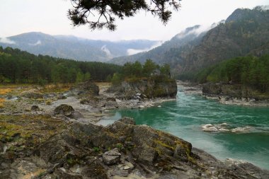 Turkuaz nehirde Katun sonbahar Altay on
