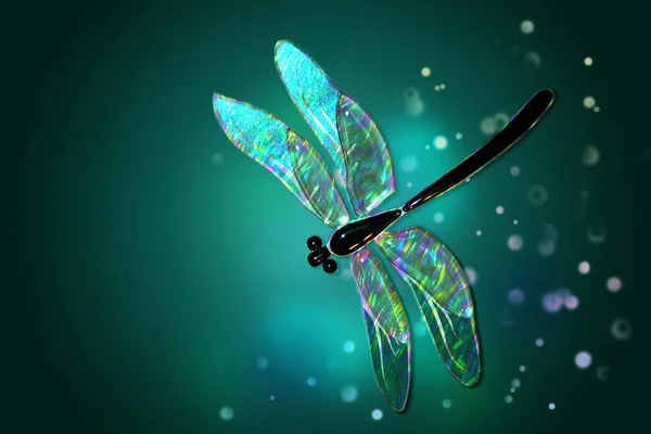 Glass dragonfly with effect of holography — Stock Photo, Image