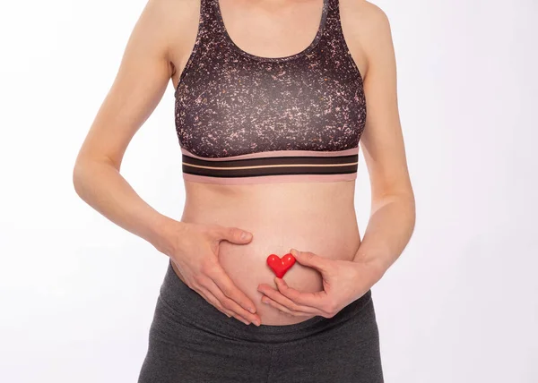 Pregnant Woman Holds Heart Symbol Background Her Belly — Stock Photo, Image