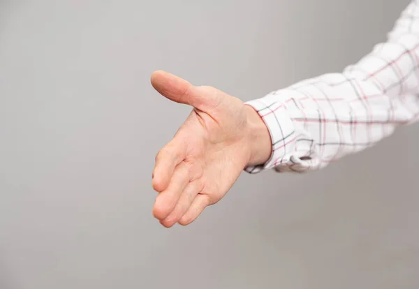 Mano Femenina Mostrando Una Señal Saludo Para Apretón Manos Sobre — Foto de Stock