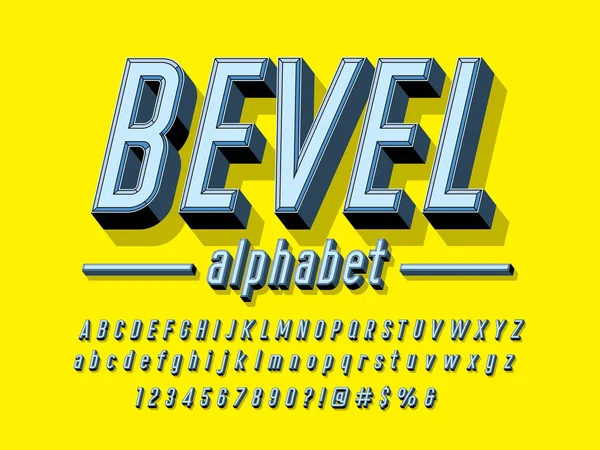 Diseño Alfabeto Estilo Bisel Con Mayúsculas Minúsculas Número Símbolos — Vector de stock