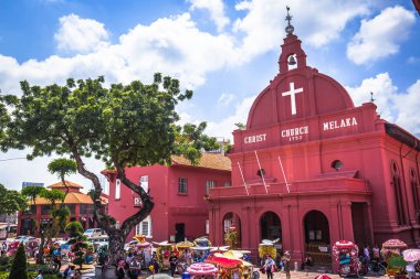 Melaka, Malezya - 28 Temmuz 2019: Christ Church Malacca Malezya 'nın Malezya şehrinde 18. yüzyıl Anglikan kilisesidir..