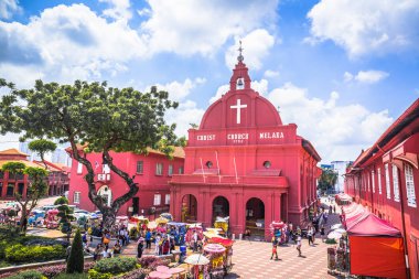 Melaka, Malezya - 28 Temmuz 2019: Christ Church Malacca Malezya 'nın Malezya şehrinde 18. yüzyıl Anglikan kilisesidir..