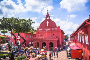 Melaka, Malezya - 28 Temmuz 2019: Christ Church Malacca Malezya 'nın Malezya şehrinde 18. yüzyıl Anglikan kilisesidir..