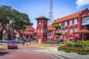 Melaka, Malezya - 28 Temmuz 2019: Stadthuys Malacca şehrinin kalbinde yer alan tarihi bir yapıdır..