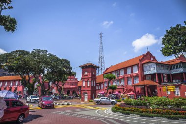 Melaka, Malezya - 28 Temmuz 2019: Stadthuys Malacca şehrinin kalbinde yer alan tarihi bir yapıdır..
