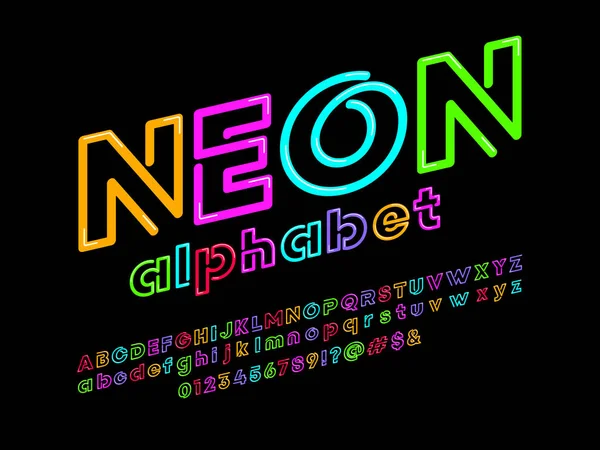 Vektor Neon Stílusú Ábécé Design — Stock Vector