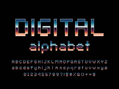 büyük, küçük, sayısal ve sembollü piksel biçimi yazı tipi