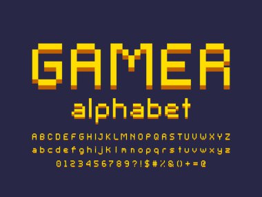 büyük, küçük, sayısal ve sembollü piksel biçimi yazı tipi