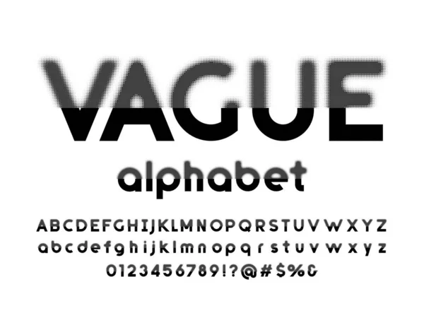 Halftone Θολή Στυλ Σχεδίασης Αλφάβητο Κεφαλαία Πεζά Αριθμούς Και Σύμβολα — Διανυσματικό Αρχείο