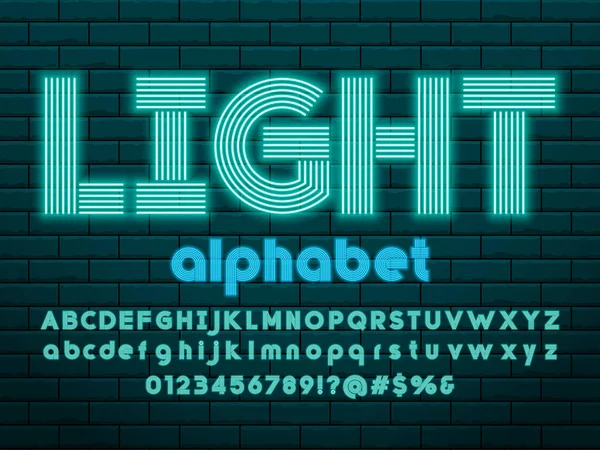 Świecąca Neonowa Lekka Konstrukcja Alfabetu Dużymi Literami Małymi Literami Numerami — Wektor stockowy