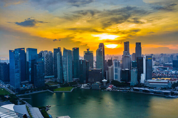 Aerial view of Singapore city skyline at Marina Bay, Singapore