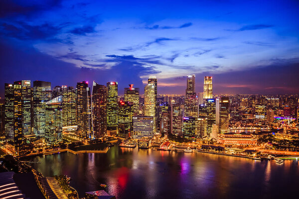 Aerial view of Singapore city skyline at Marina Bay, Singapore