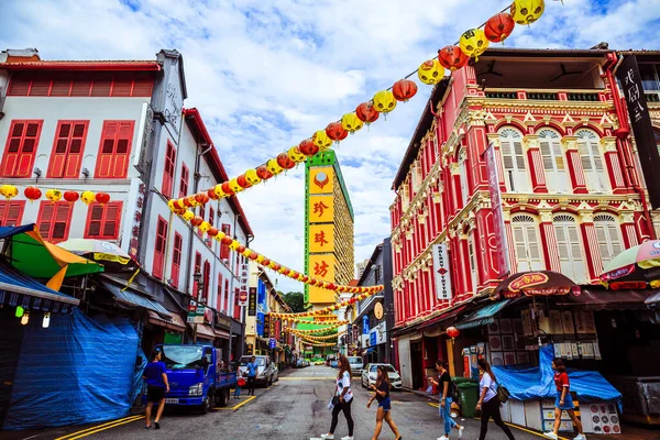 Gevel Van Kleurrijke Oude Shophouse Chinatown Singapore — Stockfoto