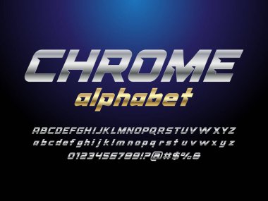 Büyük harf, küçük harf, sayı ve sembolle modern stilize edilmiş alfabe tasarımı