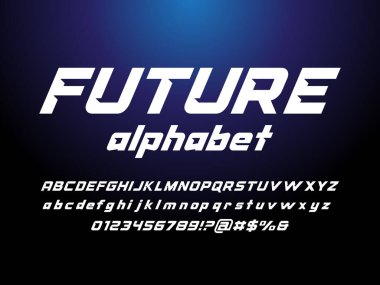 Büyük harf, küçük harf, sayı ve sembolle modern stilize edilmiş alfabe tasarımı