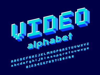 büyük, küçük, sayısal ve sembollü piksel biçimi yazı tipi