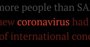 Coronavirus dünya medyasında manşetlerde, siyah arka planda ters köşe. Video kaldırma.