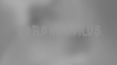 Coronavirus metin kırmızısı gri soyut bir arkaplanda görünür, arkaplan renk değiştirir, harfler artar