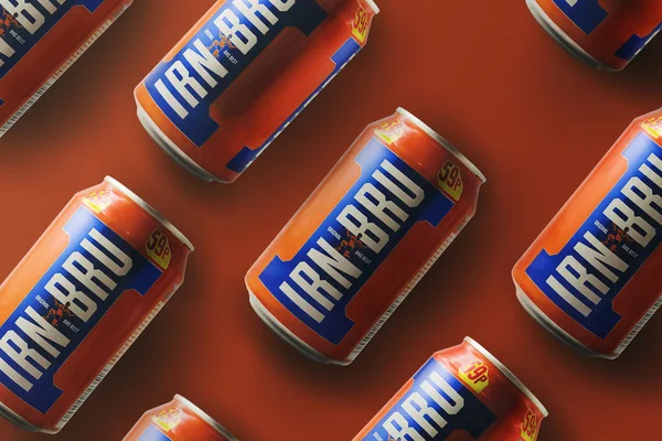 Irn Bru İçecek Kutusu. Ürün Fotoğrafçılığı. Düz Yat