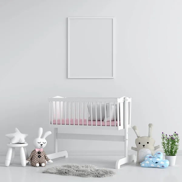 Lege fotolijstjes voor mockup in de slaapkamer van de kind, 3D-rendering — Stockfoto