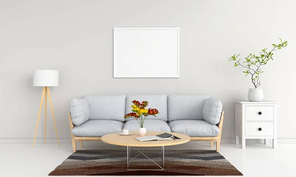 Prázdné fotorámeček pro makety v obývacím pokoji, vykreslování 3d objektů — Stock fotografie