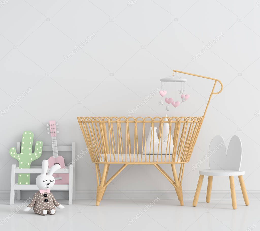 White child bedroom for mockup, 3D rendering