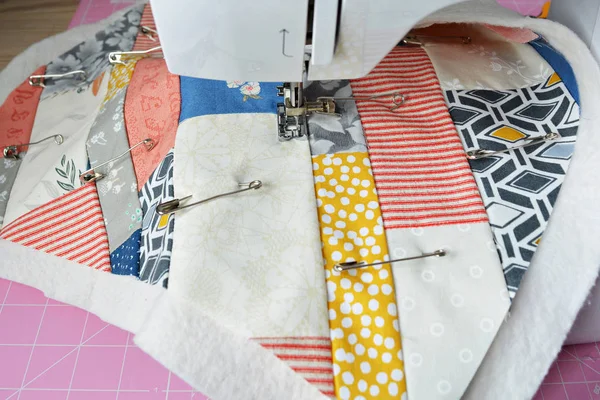 Working Process Quilt Metal Pins Sewing Machine — Stok fotoğraf