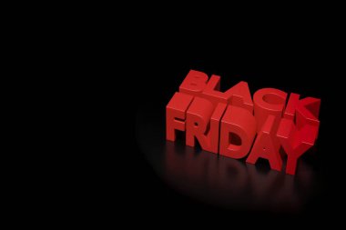 Siyah arka planda kırmızı siyah cuma başlığı sol fotokopi alanı. 3d illüstrasyon