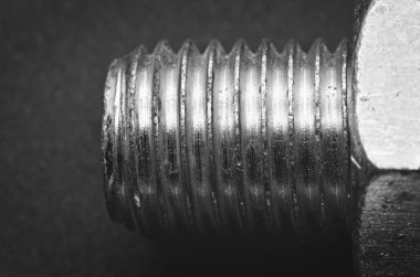 Cıvata ve fındık manzarası. Siyah beyaz fotoğraf..