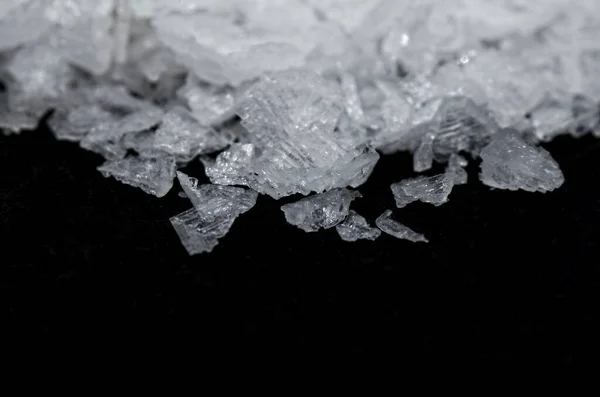 Maldon Salt Black Background Macrophotography Slight Defocus Purity — Stock Photo, Image