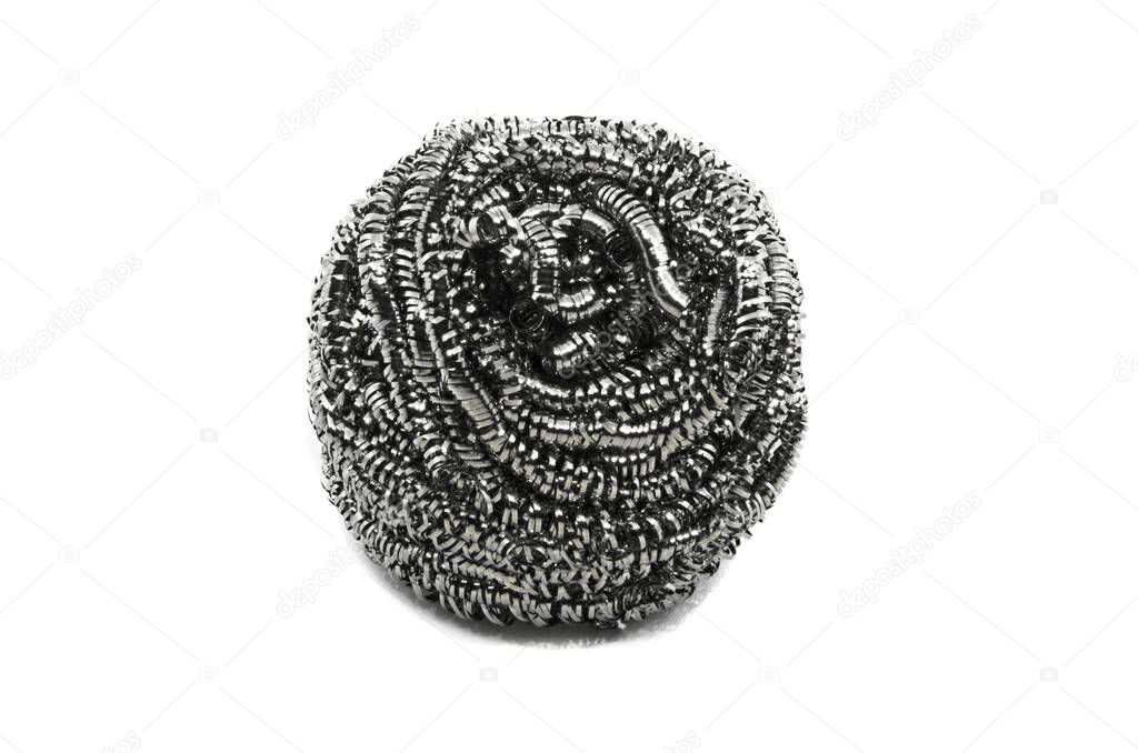 Steel wool on white background. Household cleaning