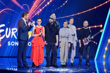 Kyiv, Ukrayna - 08 Şubat 2020: Ukrayna 'dan Eurovision-2020 ulusal seçimleri sırasında Go-A